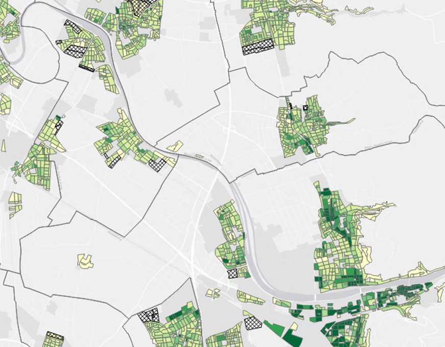 Wohnbaupotenziale im Verbandsgebiet Kartenausschnitt mit farblich dargestellten Wohnbaupotenzialen und Flächen im Verbandsgebiet